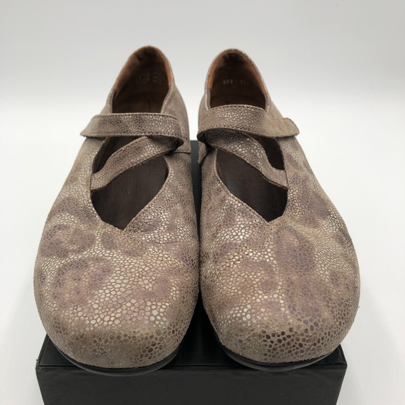 Wolky 9.5-10.5 Beige Snake Embossed Leather CrissCross Comfort Mary Janes Shoes - Picture 4 of 11